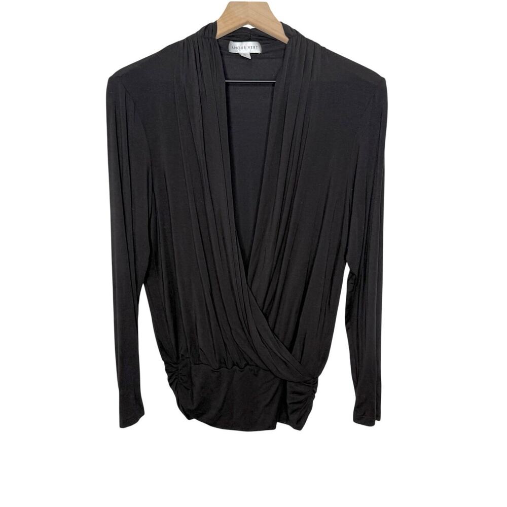 AMOUR VERT USA Women's Medium Angela Dream Knit Draped Wrap Top Black